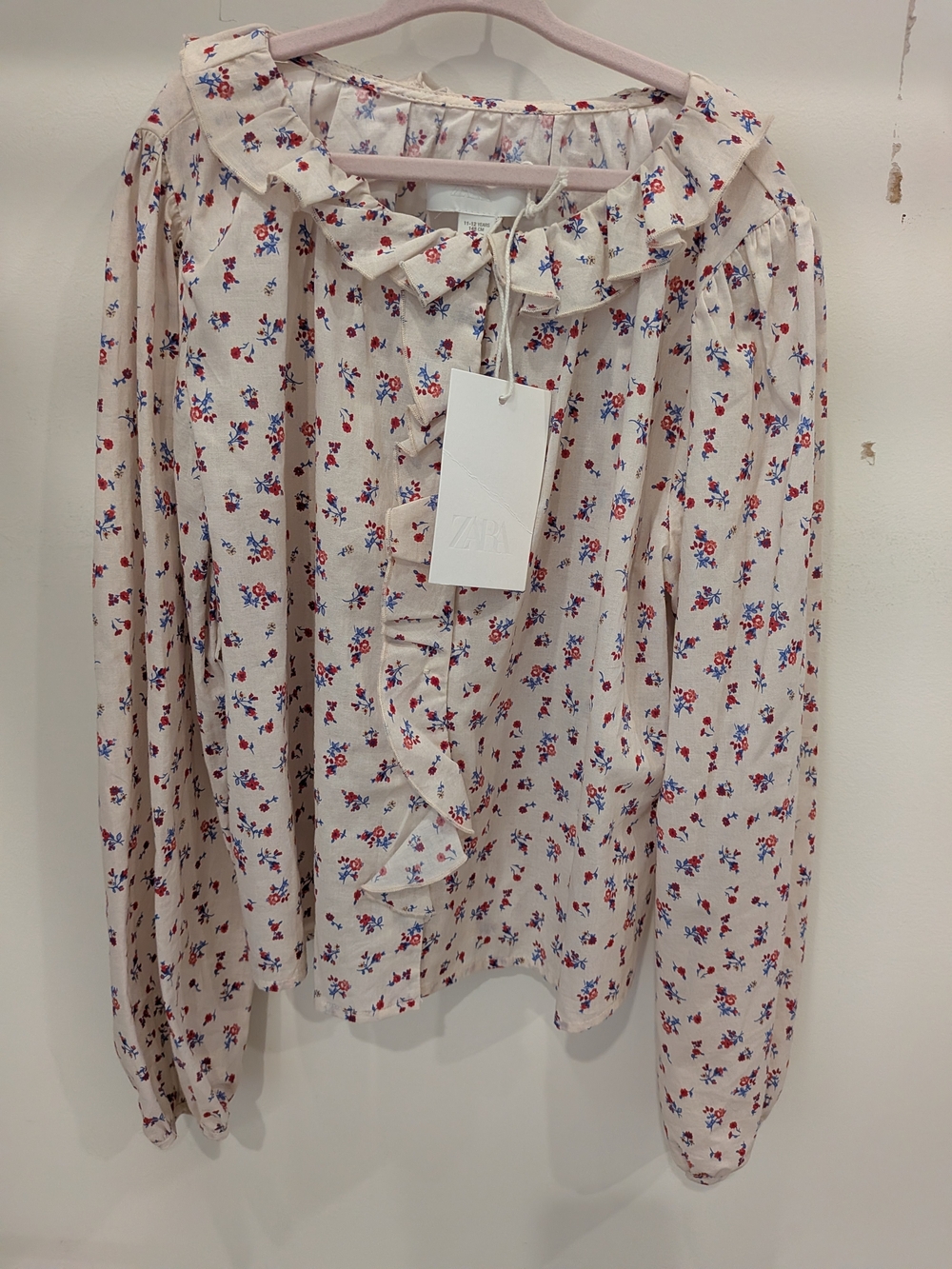 Zara Cream Blouse with Red & Blue Floral Print